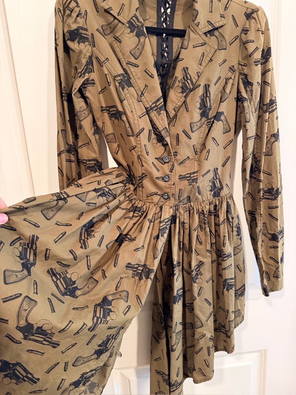 Betsey Johnson olive green vintage “Guns”